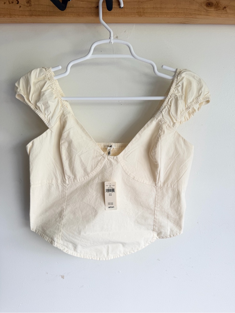 aerie Cream Puff-Sleeve Cotton Crop Top